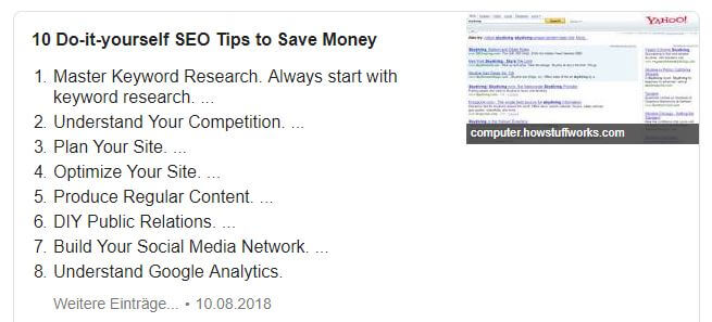 List Snippet SEO 2019
