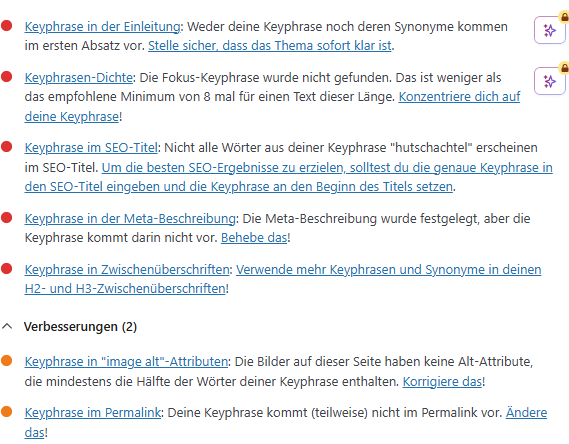 Keywords an den richtigen stellen erwähnt in Yoast